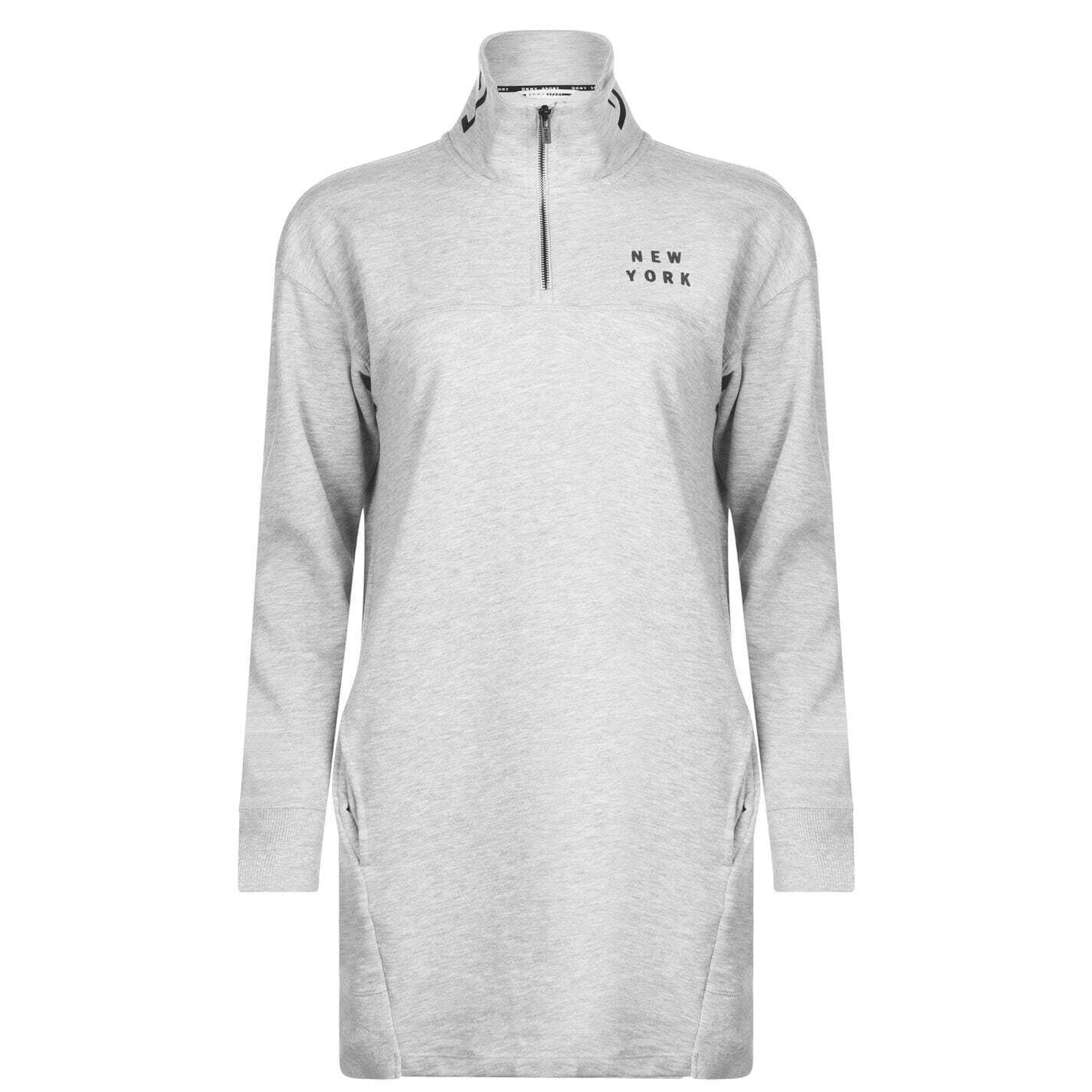 Vestido esportivo feminino DKNY com zíper e logotipo, cinza, tamanho grande