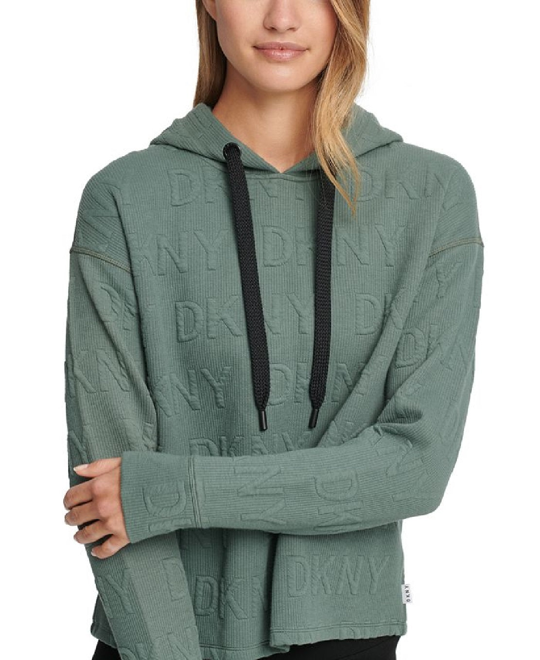 Moletom com capuz feminino DKNY Jacquard Logo Verde Tamanho X-G
