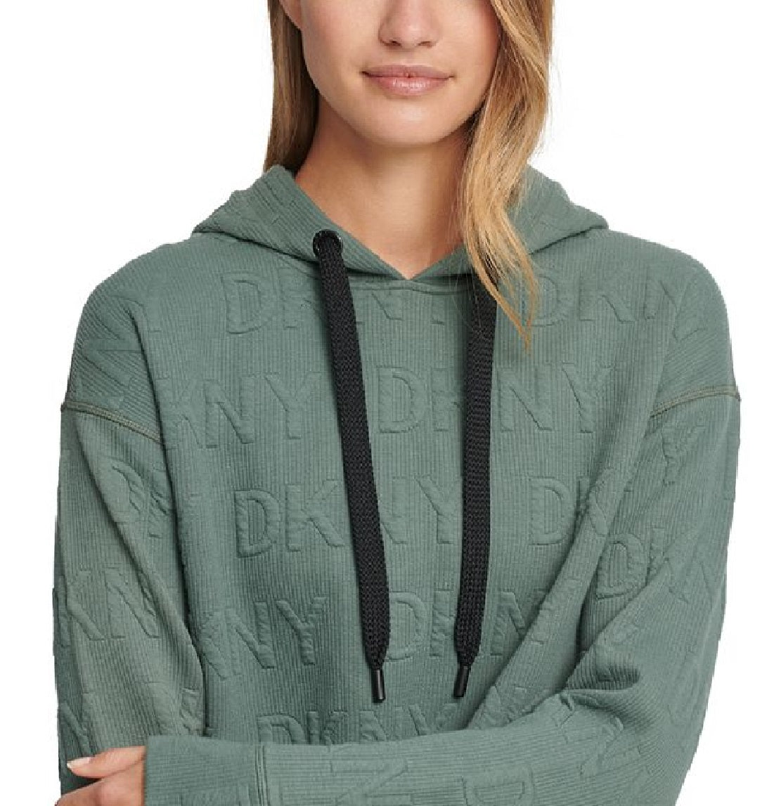 Moletom com capuz feminino DKNY Jacquard Logo Verde Tamanho X-G