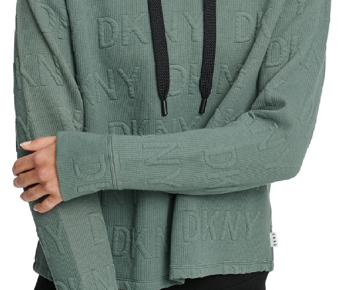 Moletom com capuz feminino DKNY Jacquard Logo Verde Tamanho X-G