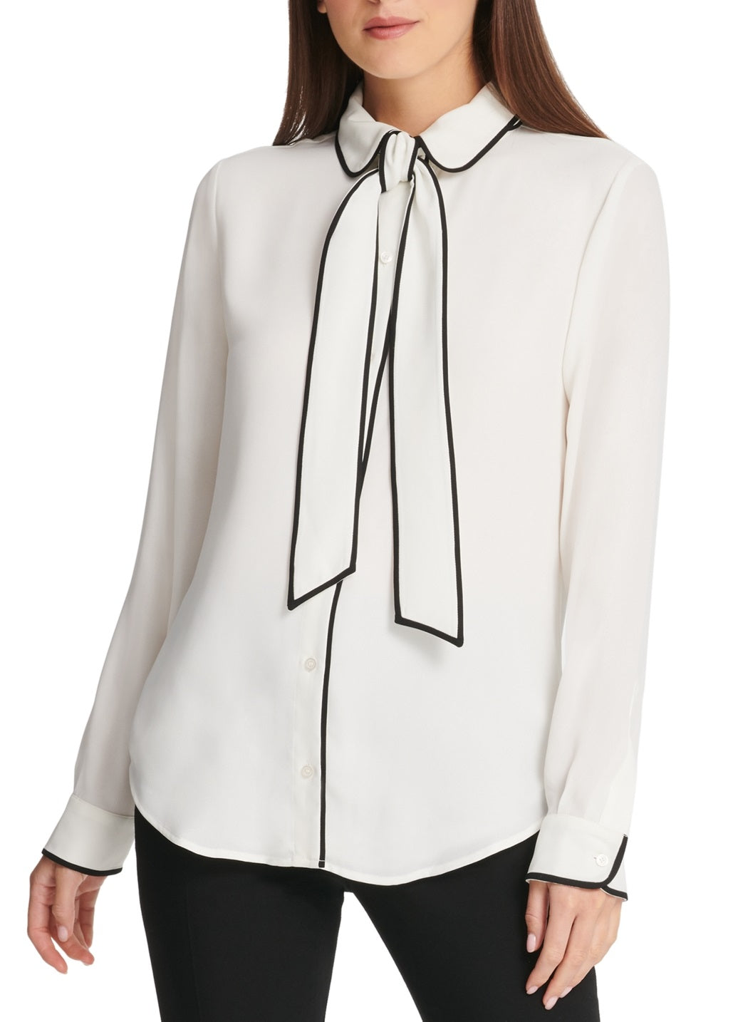 Blusa feminina DKNY com botões e acabamento em debrum, branca, tamanho extragrande