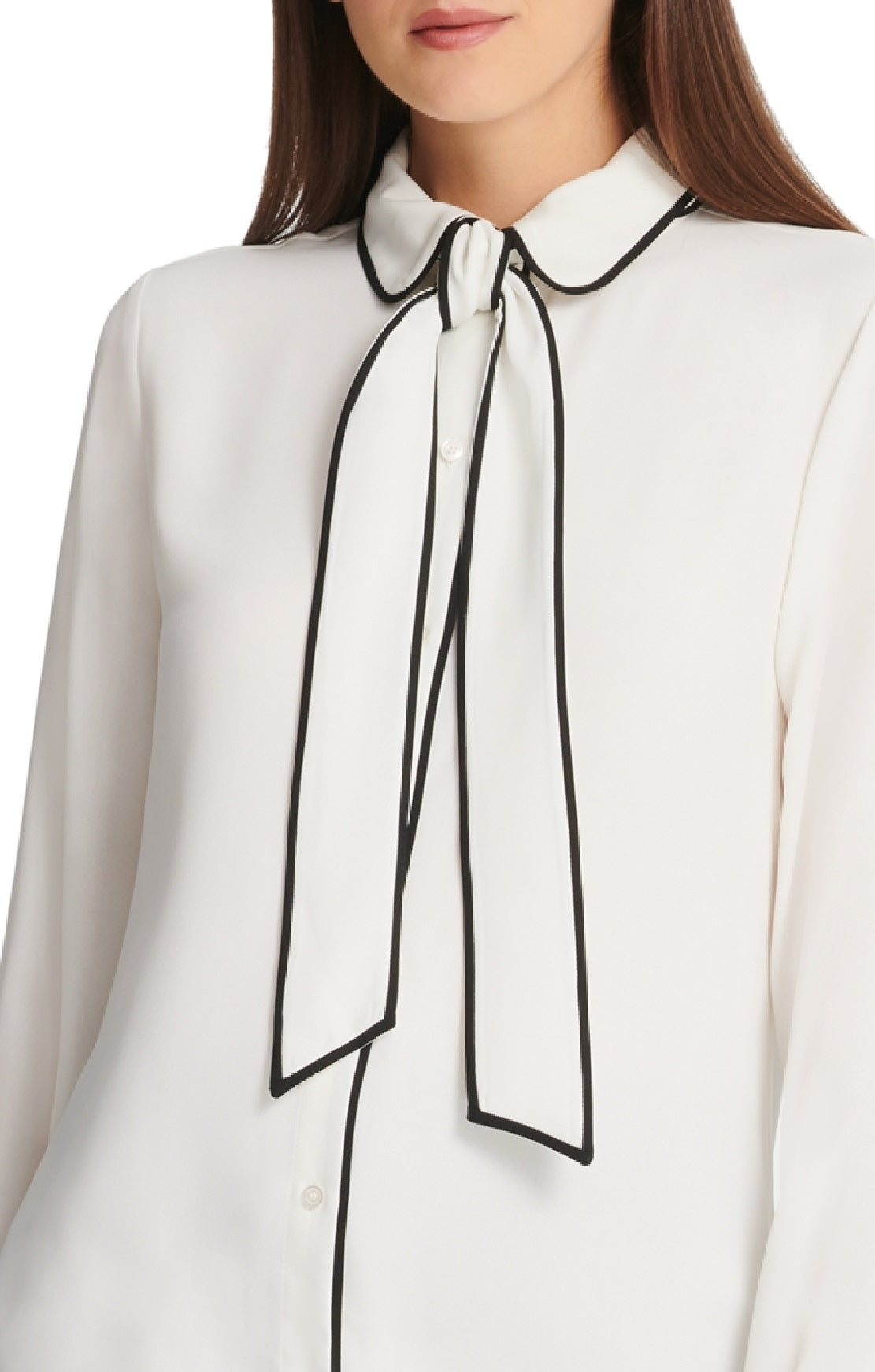 Blusa feminina DKNY com botões e acabamento em debrum, branca, tamanho extragrande