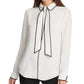 Blusa feminina DKNY com botões e acabamento em debrum, branca, tamanho extragrande