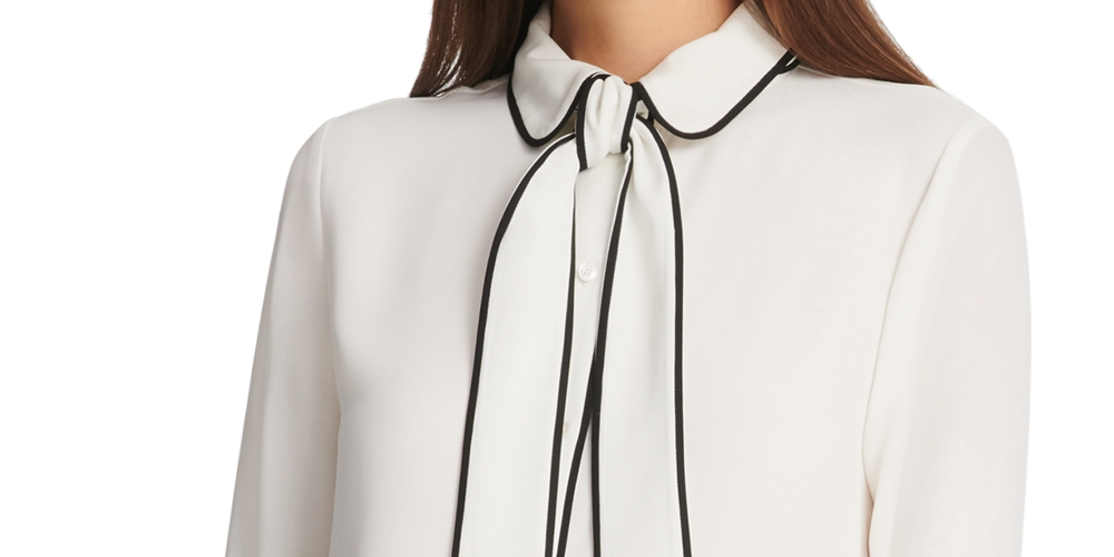 Blusa feminina DKNY com botões e acabamento em debrum, branca, tamanho extragrande