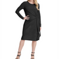 Vestido feminino DKNY com nó lateral e comprimento até o joelho, preto, tamanho pequeno