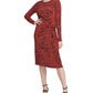 Vestido feminino DKNY com estampa animal e nó frontal, vermelho, tamanho médio