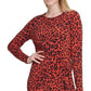 Vestido feminino DKNY com estampa animal e nó frontal, vermelho, tamanho médio