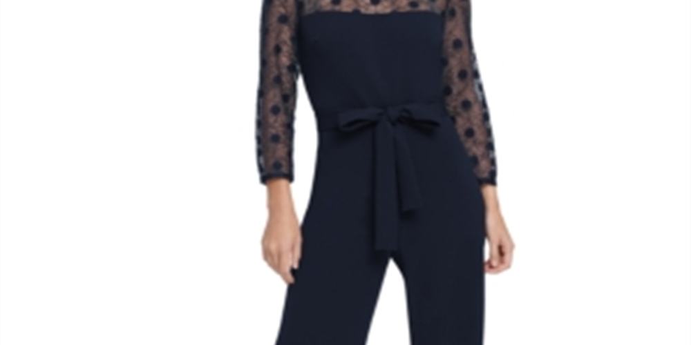 Macacão feminino DKNY de manga 3/4 e perna larga, azul, tamanho 14
