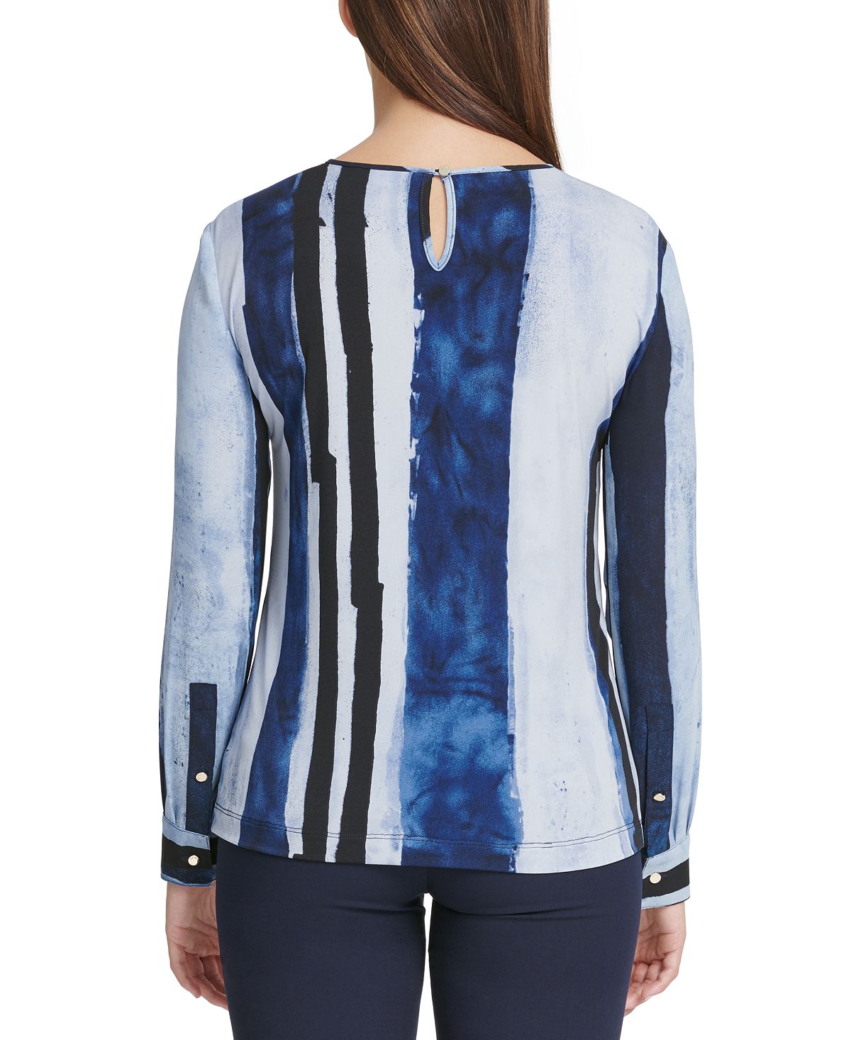Blusa estampada de manga comprida feminina DKNY, azul, tamanho X-S