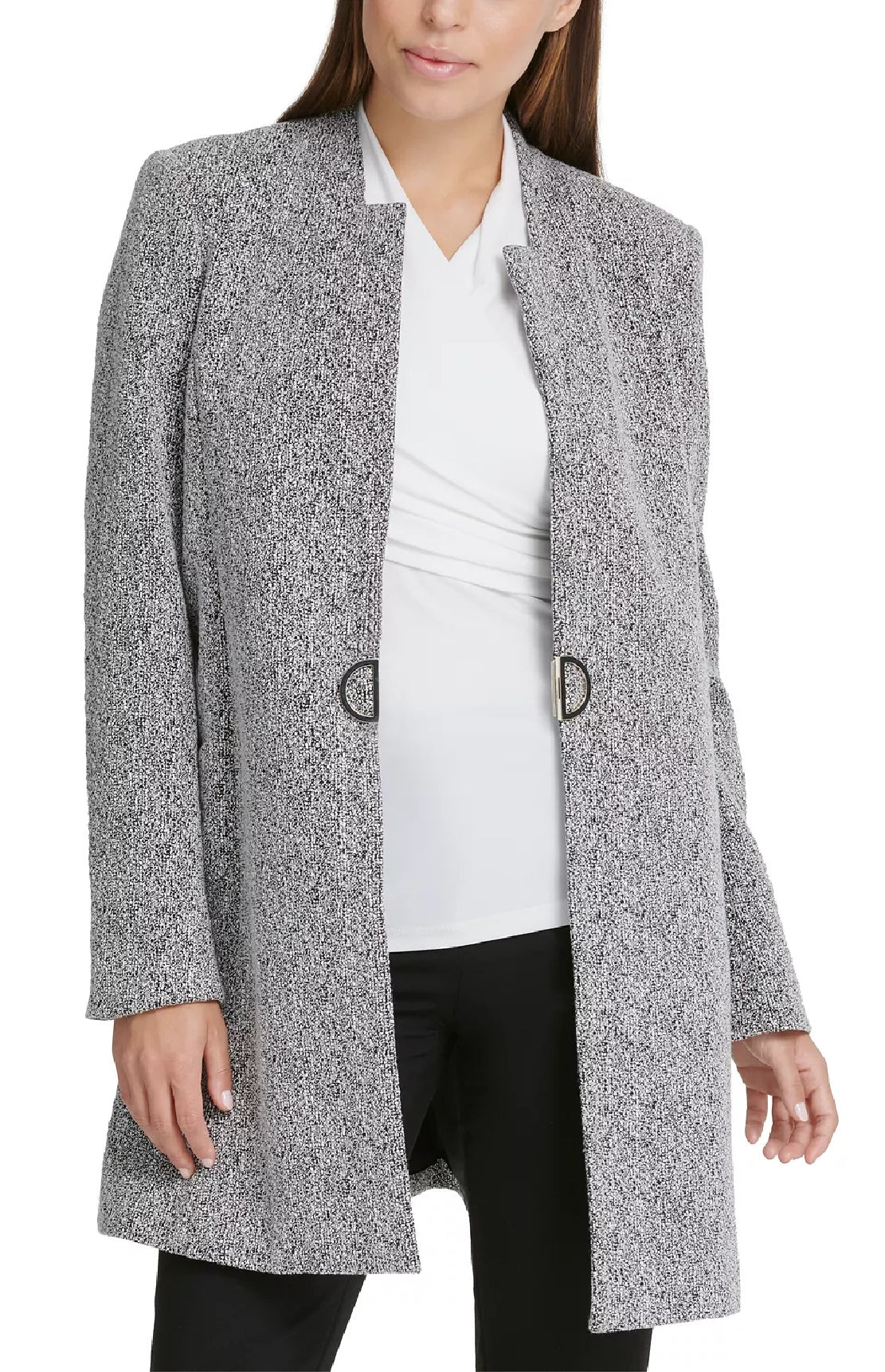 Jaqueta DKNY Feminina com Gola Redonda e Argola em Malha, Branca, Tamanho 8