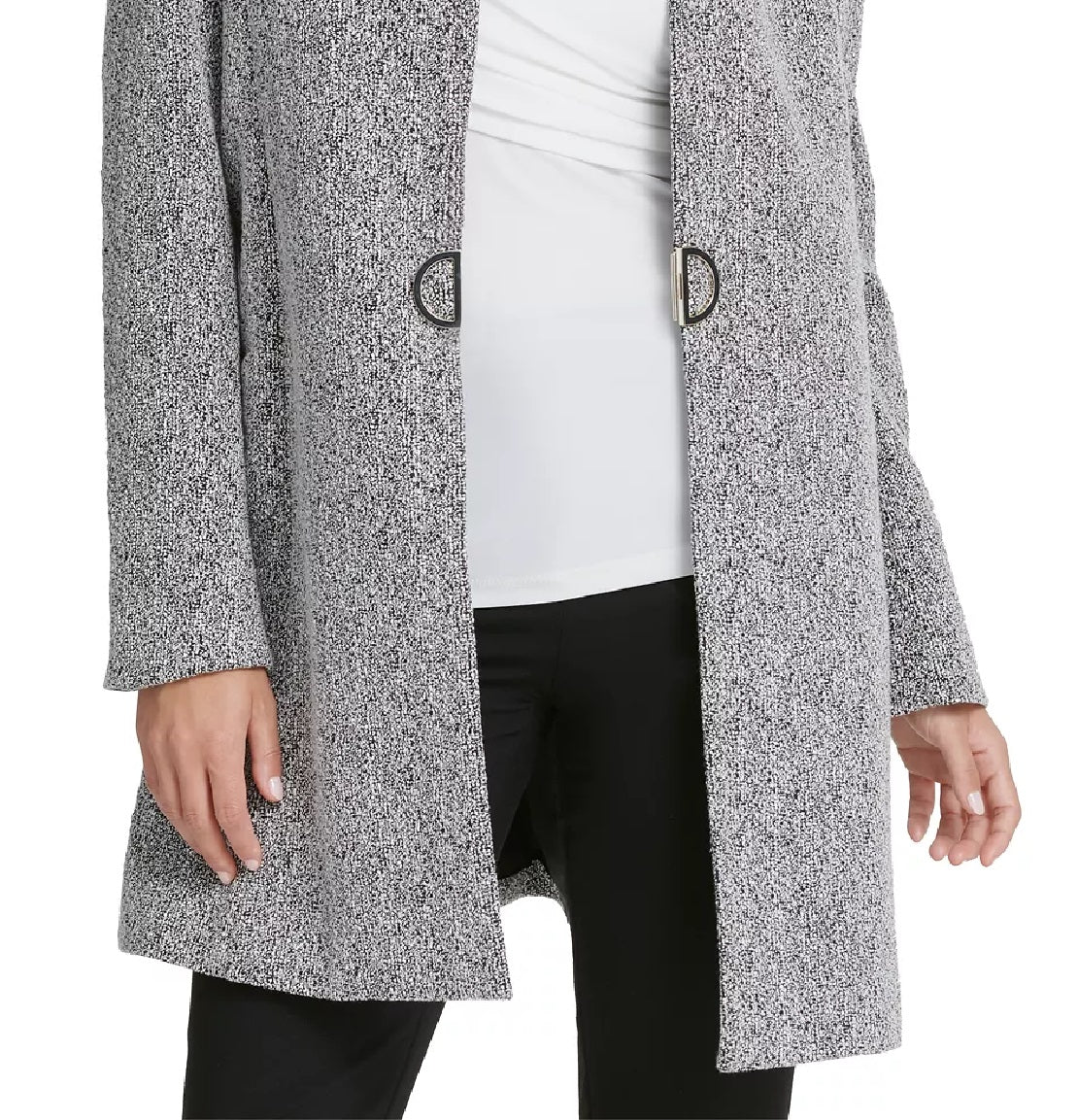 Jaqueta DKNY Feminina com Gola Redonda e Argola em Malha, Branca, Tamanho 8