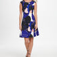 Vestido feminino DKNY com estampa abstrata, decote plissado e ajuste evasê, azul, tamanho 14