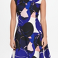 Vestido feminino DKNY com estampa abstrata, decote plissado e ajuste evasê, azul, tamanho 14