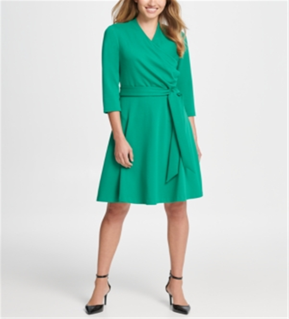 Vestido feminino DKNY Surplice Ponte Fit &amp; Flare Verde Tamanho 12
