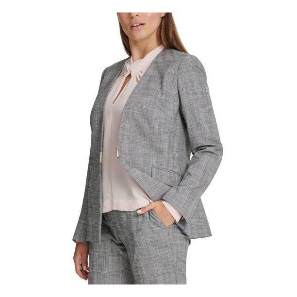 Blazer xadrez feminino DKNY sem gola cinza tamanho 14