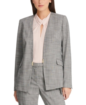 Blazer xadrez feminino DKNY sem gola cinza tamanho 14