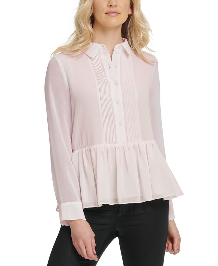 Blusa feminina DKNY manga comprida com gola rosa tamanho X-G