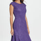 Vestido feminino DKNY com manga curta e comprimento até o joelho, estilo flare, roxo, tamanho 10