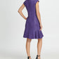 Vestido feminino DKNY com manga curta e comprimento até o joelho, estilo flare, roxo, tamanho 10