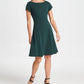 Vestido feminino DKNY com manga tulipa e ajuste evasê, verde, tamanho 4