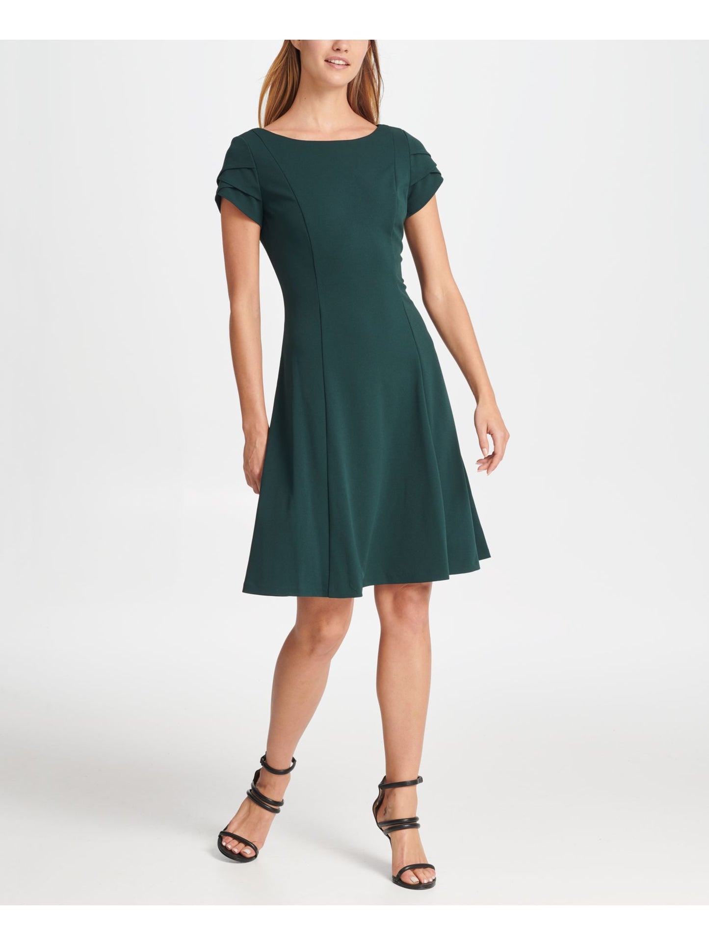 Vestido feminino DKNY com manga tulipa e ajuste evasê, verde, tamanho 4