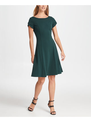 Vestido feminino DKNY com manga tulipa e ajuste evasê, verde, tamanho 4