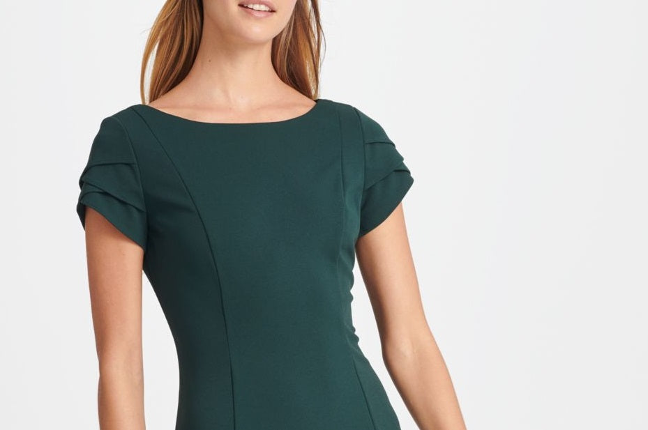 Vestido feminino DKNY com manga tulipa e ajuste evasê, verde, tamanho 4
