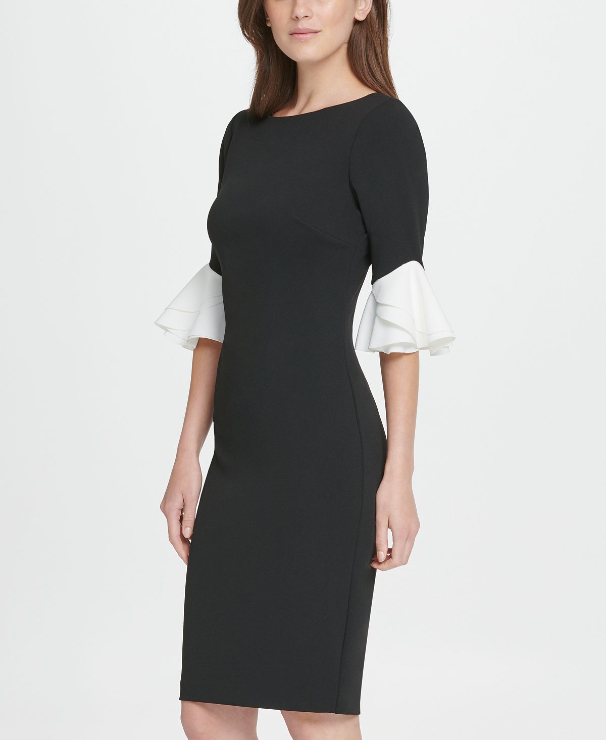 Vestido formal feminino DKNY com manga sino e decote joia abaixo do joelho, preto, tamanho 8