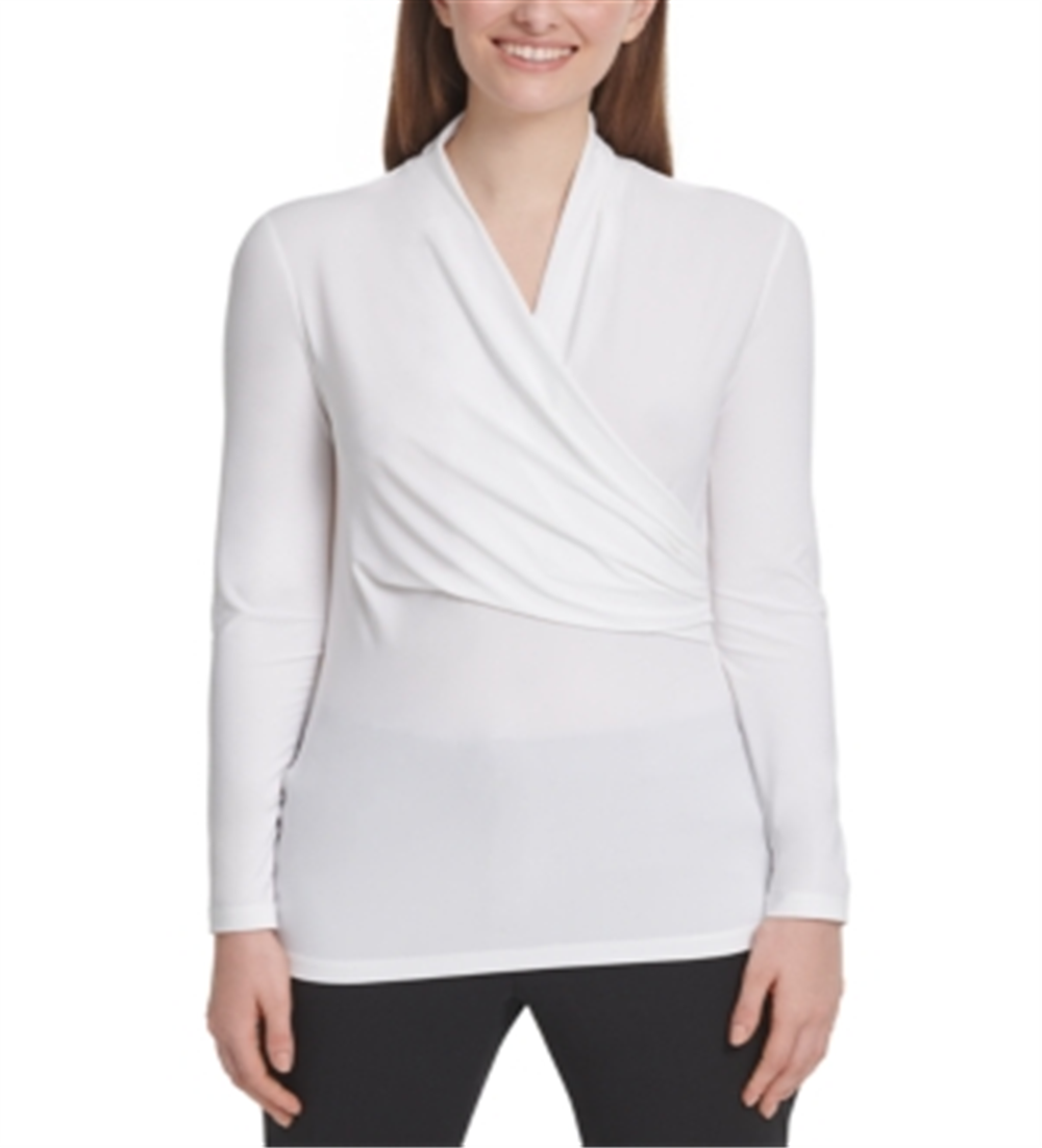 Top feminino DKNY com franzido lateral, branco, tamanho XX-G