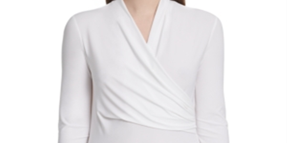 Top feminino DKNY com franzido lateral, branco, tamanho XX-G