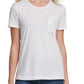 Camiseta feminina DKNY com lantejoulas, manga curta, gola redonda, branca, tamanho extragrande