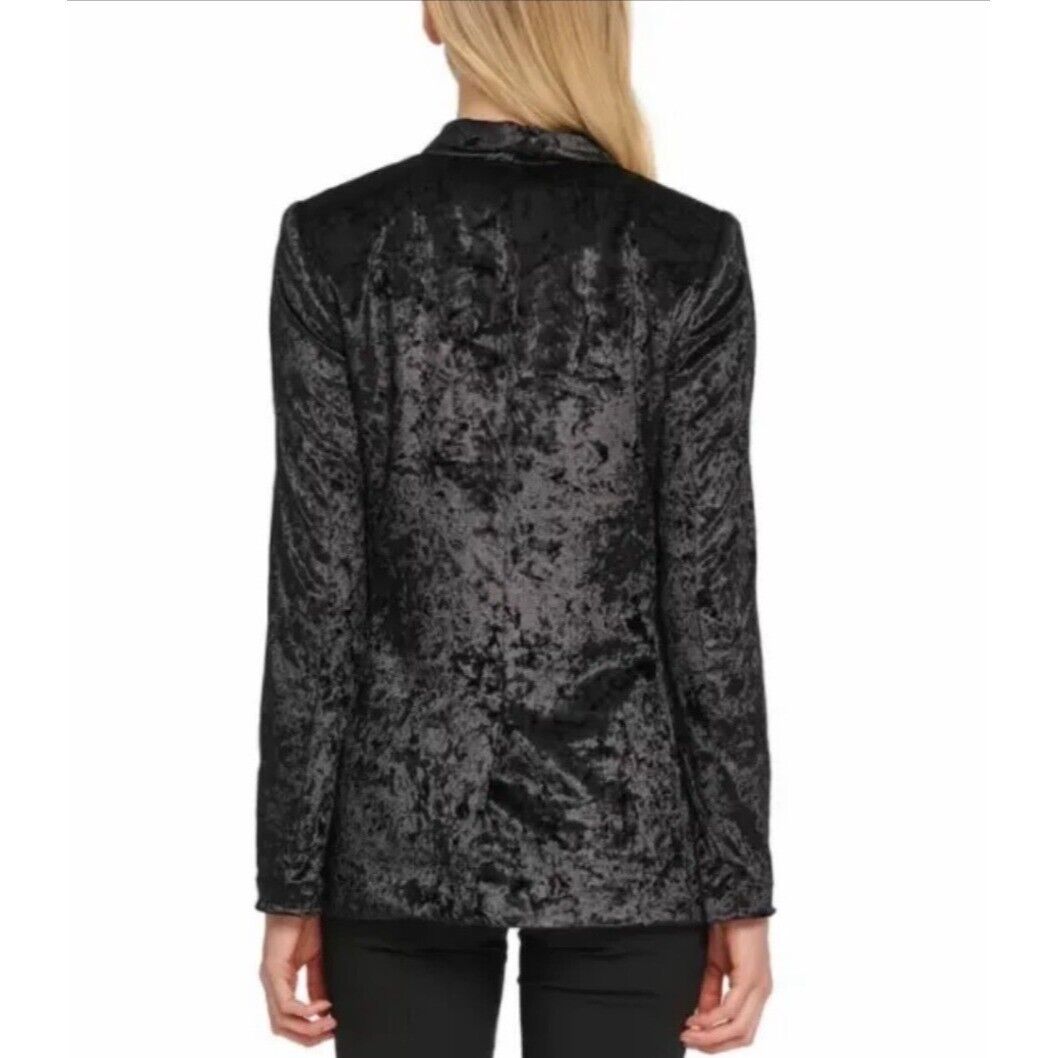 Blazer feminino de veludo aberto DKNY, preto, tamanho 8