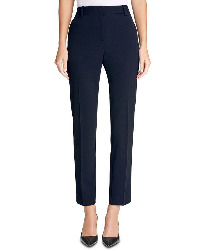 Calça social feminina DKNY Stretch Crepe Essex com perna reta, azul, tamanho 12