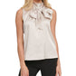 Blusa feminina DKNY com decote falso e laço, bege, tamanho grande