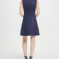 Vestido flare feminino DKNY de camurça com zíper e ajuste azul, tamanho 4