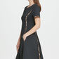 Vestido feminino DKNY com estampa animal, manga curta, gola alta, acima do joelho, preto, tamanho 6