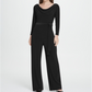 Macacão feminino DKNY com decote canoa e manga comprida, preto, tamanho 4