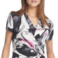 Blusa feminina DKNY estampada com franzidos laterais, cinza, tamanho grande