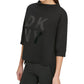Moletom feminino DKNY com logo empilhado, preto, tamanho extragrande