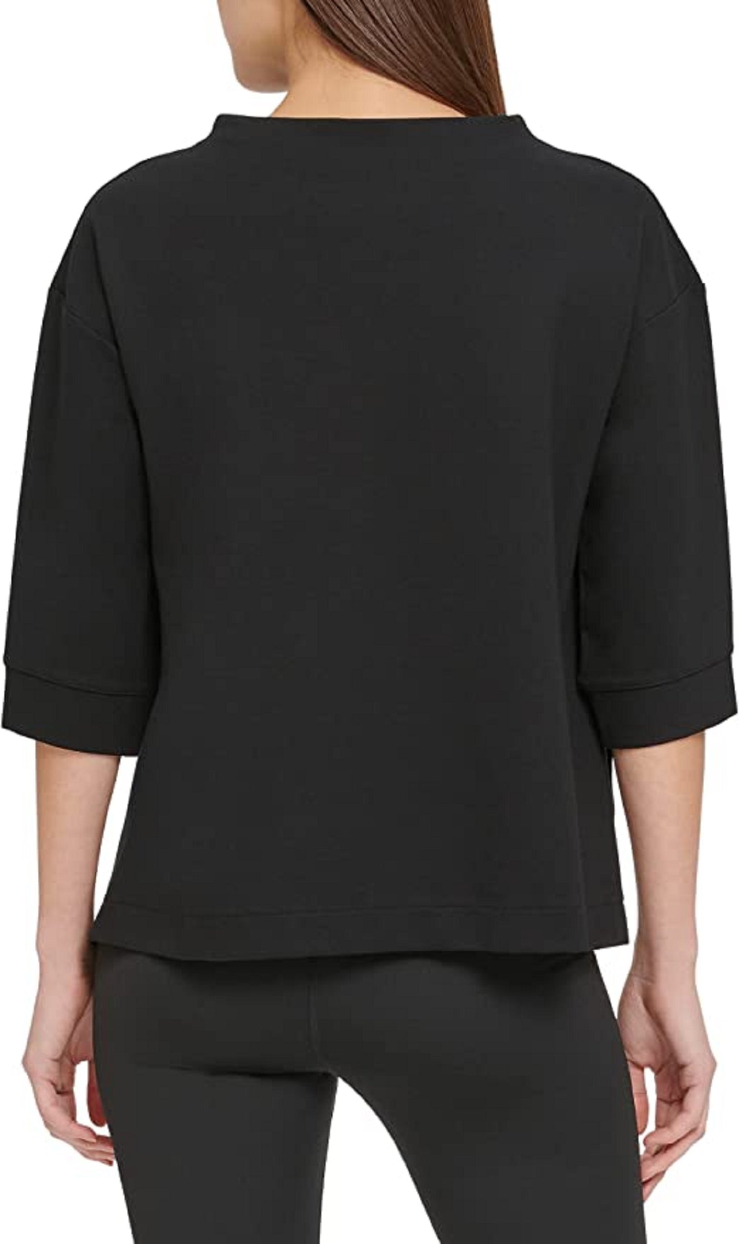 Moletom feminino DKNY com logo empilhado, preto, tamanho extragrande