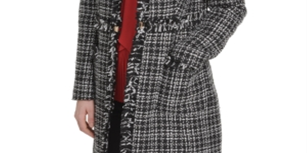 Jaqueta feminina DKNY Tweed Plaid Topper preta tamanho 10