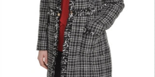 Jaqueta feminina DKNY Tweed Plaid Topper preta tamanho 10