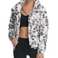 Jaqueta de inverno feminina DKNY com zíper, bolsos, botões texturizados, floral, manga comprida, gola simulada, tamanho grande, branca