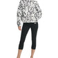Jaqueta de inverno feminina DKNY com zíper, bolsos, botões texturizados, floral, manga comprida, gola simulada, tamanho grande, branca