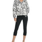 Jaqueta de inverno feminina DKNY com zíper, bolsos, botões texturizados, floral, manga comprida, gola simulada, tamanho grande, branca