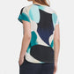 Blusa feminina estampada DKNY, manga curta, gola V, azul, tamanho grande