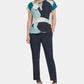 Blusa feminina estampada DKNY, manga curta, gola V, azul, tamanho grande