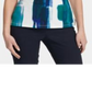 Blusa feminina estampada DKNY, manga curta, gola V, azul, tamanho grande