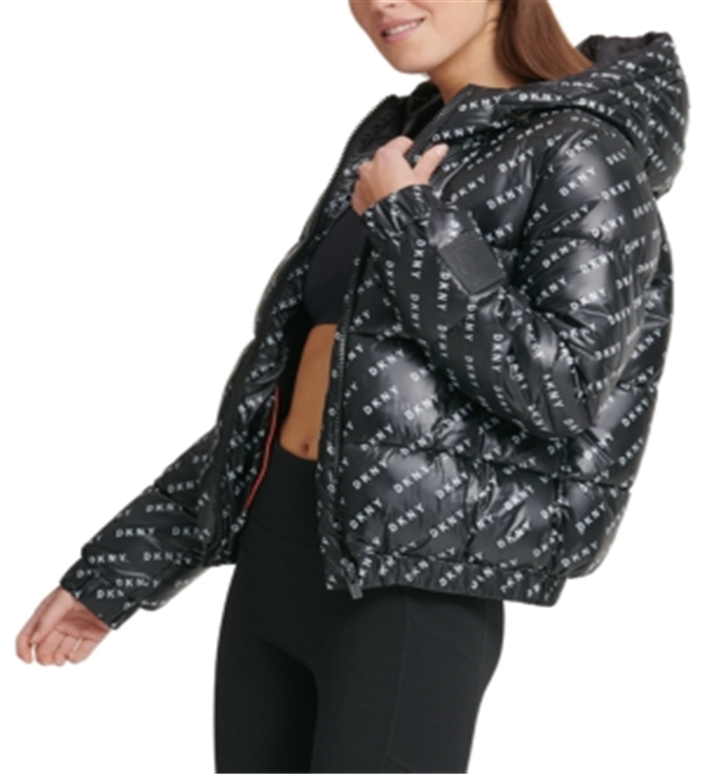 Jaqueta com capuz e estampa de logotipo DKNY feminina, preta, tamanho X-G
