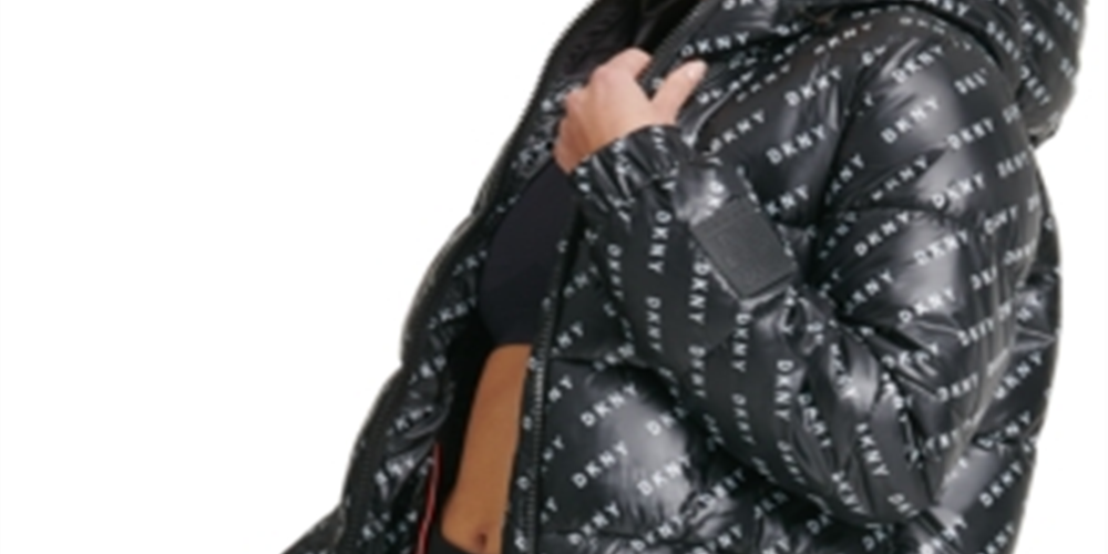 Jaqueta com capuz e estampa de logotipo DKNY feminina, preta, tamanho X-G